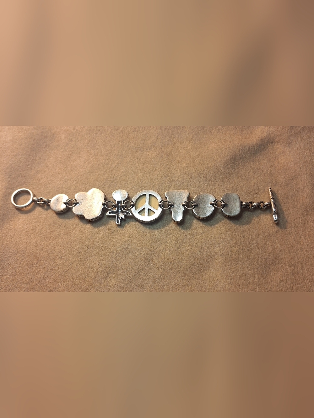 Artisan Multi-Stone Charm Bracelet - Chunky Scarabs, Toggle Clasp. Silvertone 8" - Picture 7 of 7